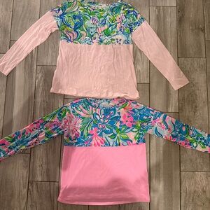 Lilly Pulitzer Floral Print Long Sleeve Finn Tops Girls XL Lot of 2